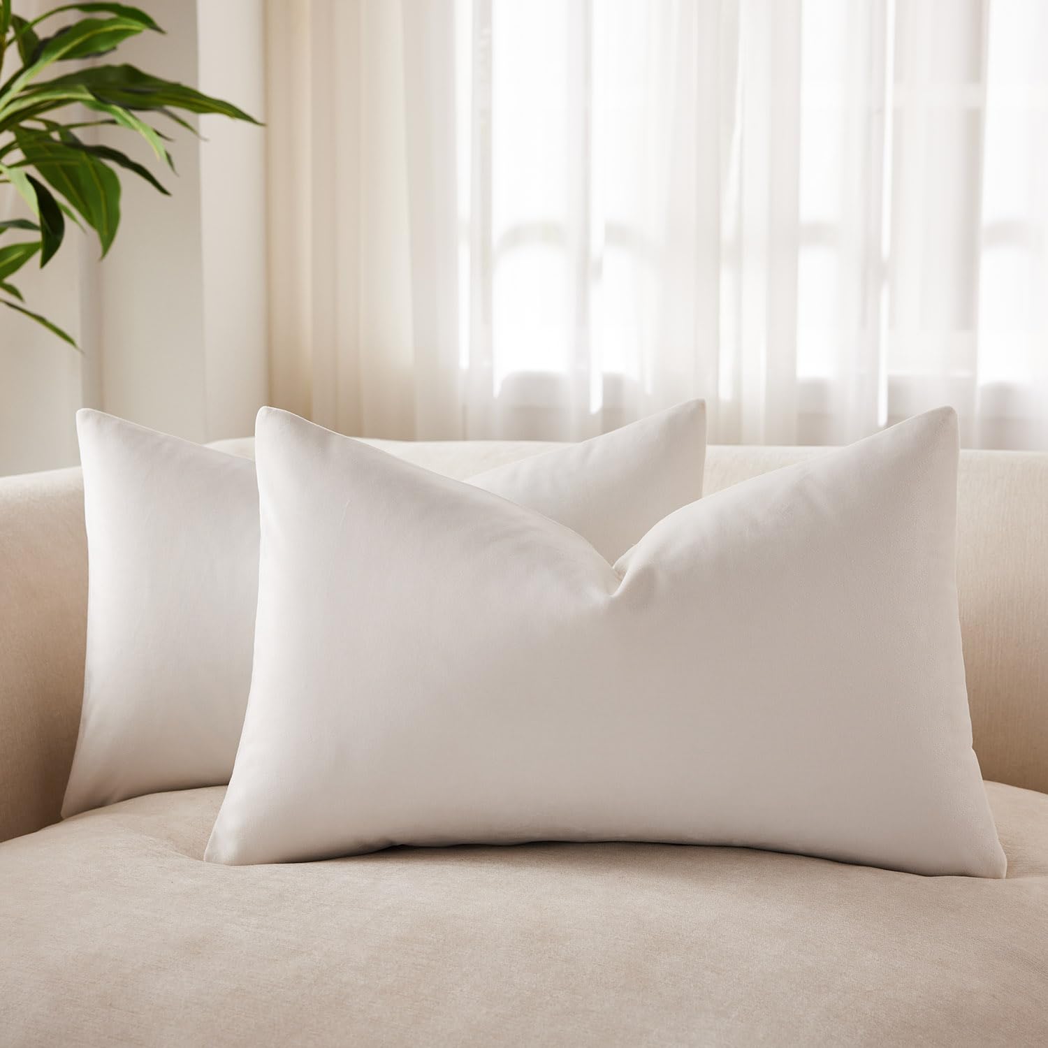 JUSPURBET 14x24 Velvet Decorative Throw Pillow Covers Set of 2,Cream White