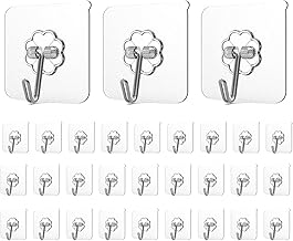 AZARIA 30 Pcs Hooks for Wall Heavy Items – Self Adhesive Wall Hooks, Wall Hooks for Hanging Strong 5kg, Wall Hook Sticker Heavy Duty, Nail Free Sticky Hangers with Stainless Hooks Reusable (30 Pcs)