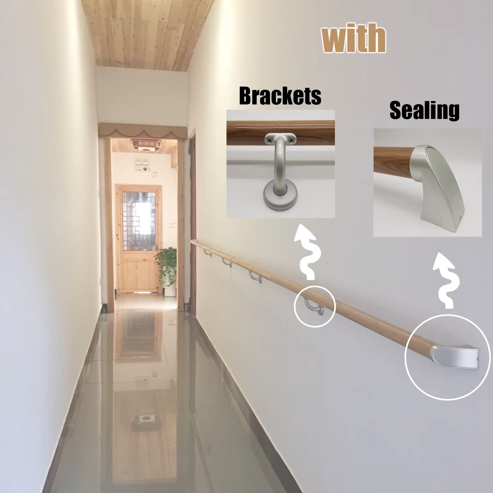 ROTHLEY Pipe Handrails For Indoor Stairs: 9.8FT Stair Railing Wood Hand Railings For Stairs Indoor Wall Mount Stair Handrail 1 6 Round Wooden Stair Railing For Elderly And Kids Pine - View #3