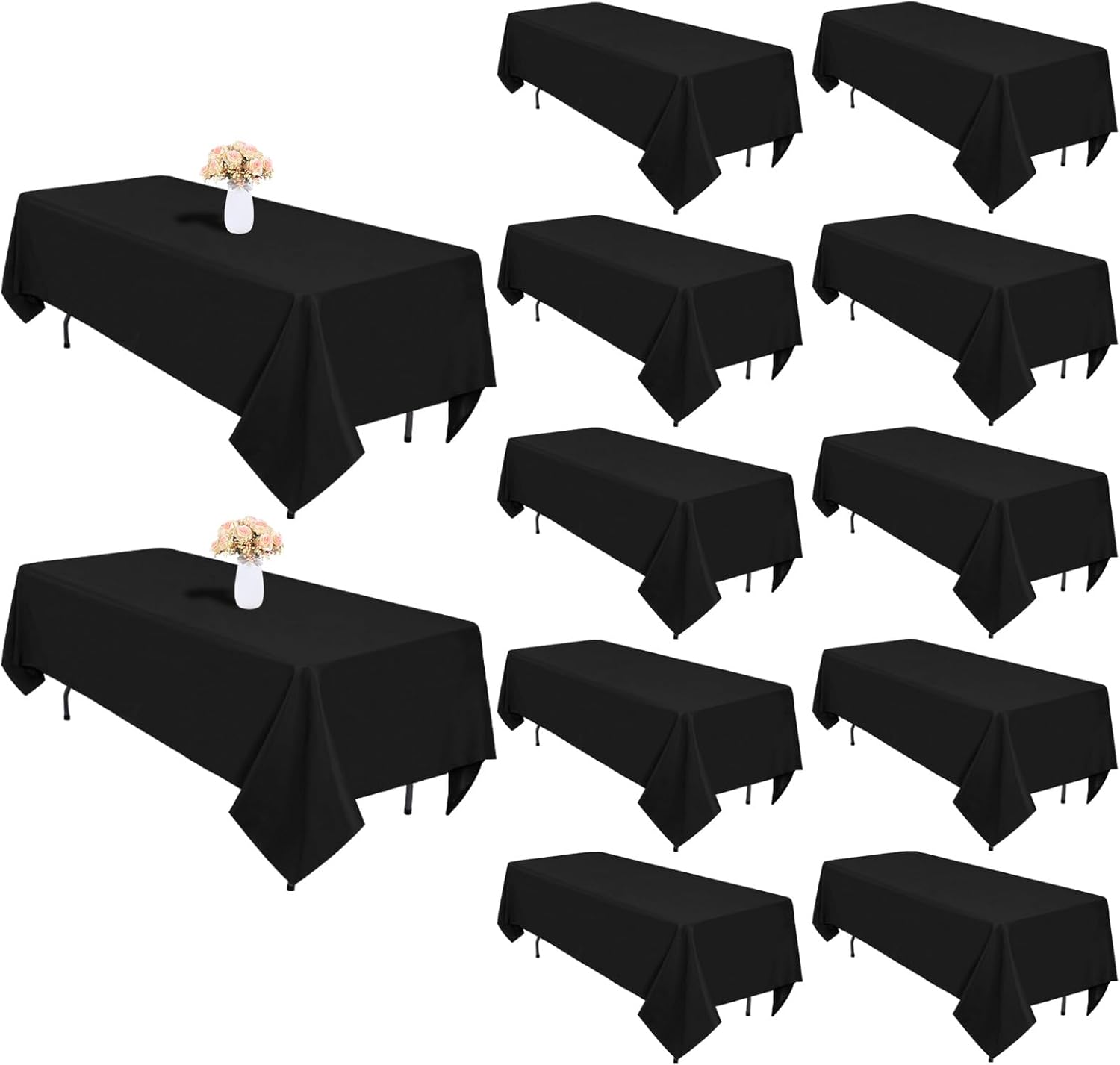12 Pack Black Tablecloths 60 x 102 Inch Rectangular Table Cloths for Rectangle Tables 6ft, Wrinkle Resistant Black Table Cloth Washable Polyester Fabric for Buffet Wedding Party Banquet