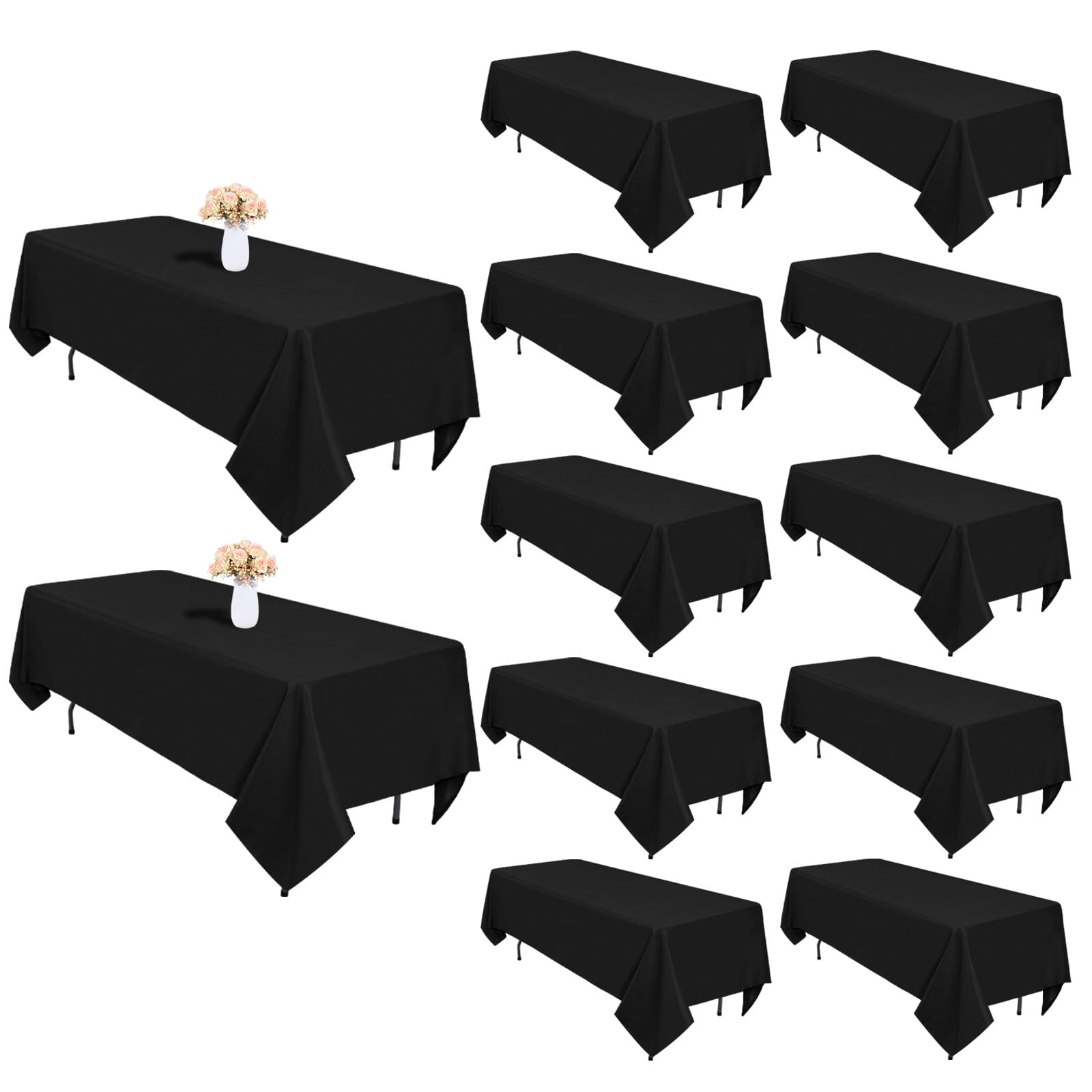 Heneger 12 Pack Black Tablecloths 60 x 126 Inch Rectangular Table Cloths for Rectangle Tables 8ft, Wrinkle Resistant Black Table Cloth Washable