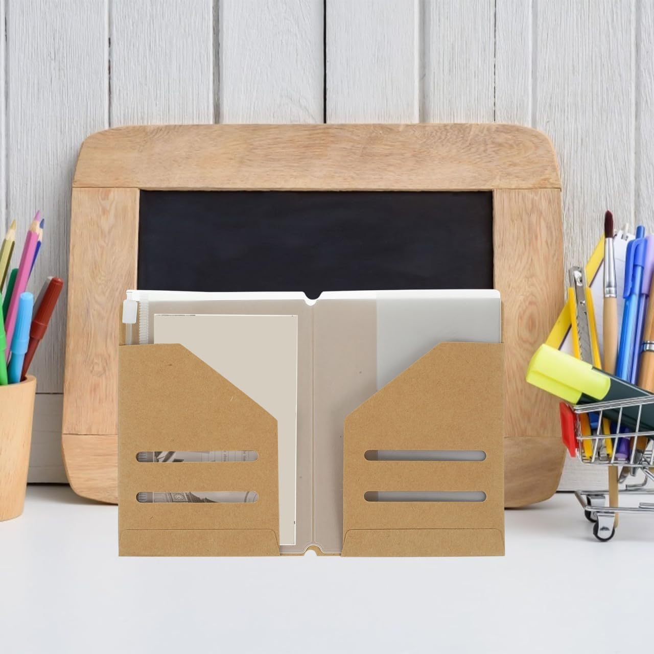 4pcs Kraft Card Holder and Zipper PVC Pouch Travel Kraft Paper Passport Holder Kraft Paper Pocket for Travel Notebooks Travelers Journal Accessories Pack for Women Men image 5
