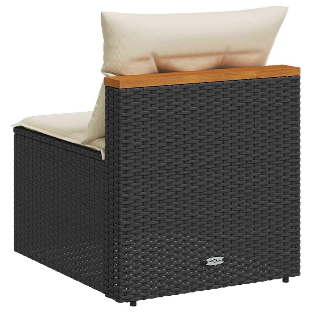 Divano Giardino Senza Braccioli 2 Pezzi Nero Polyrattan | Con cuscini bianco crema, fodera sfoderabile e lavabile, telaio in acciaio, design modulare