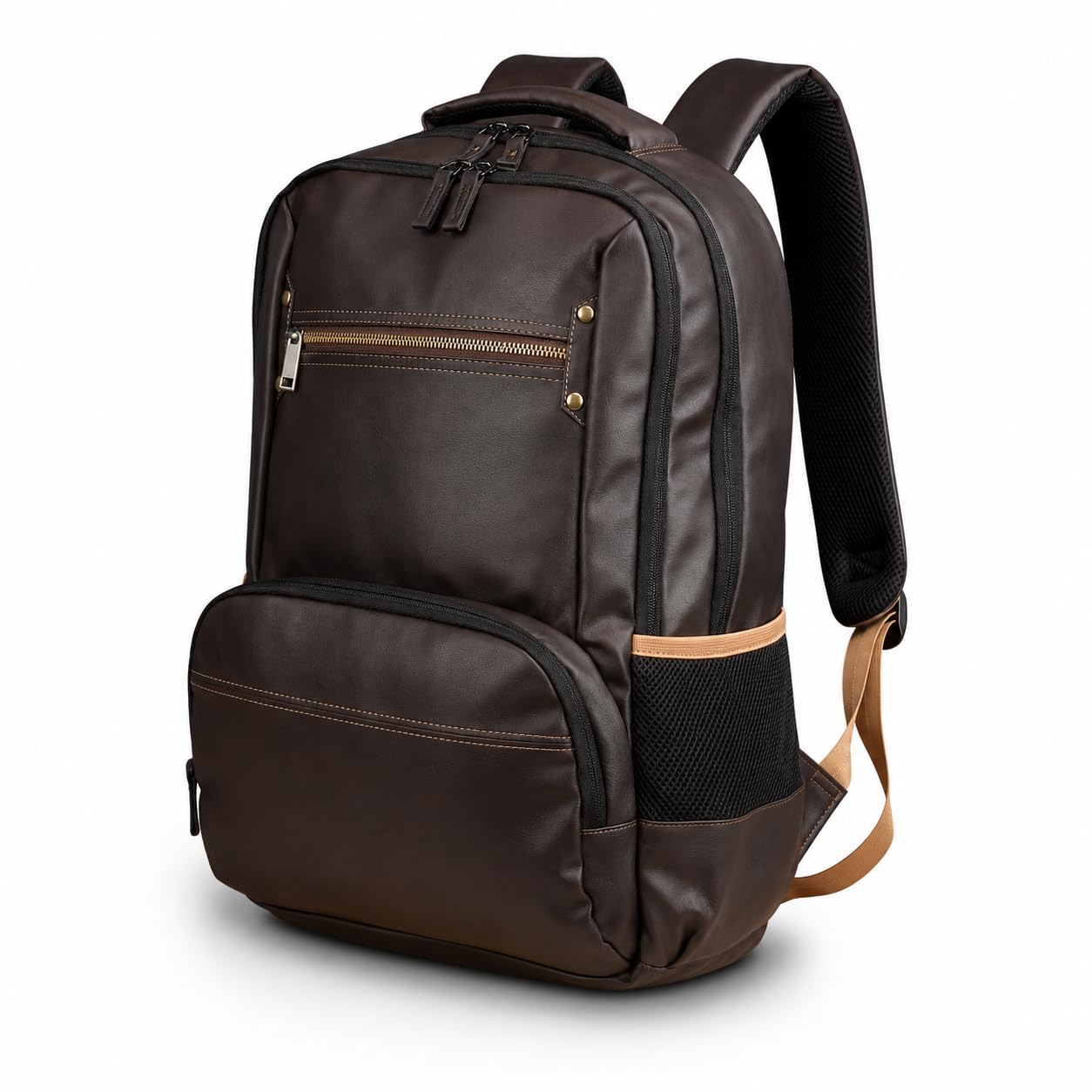 Premium PU Leather Laptop Backpack for Men & Women | Office Business Travel Bag | Water Resistant with Multiple Compartments, Bottle Pocket & Padded Straps | Brown-picture-50