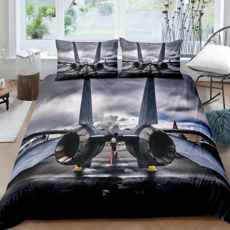 Housse de couette 140x200 avion gris pour décorer une chambre d'enfant
