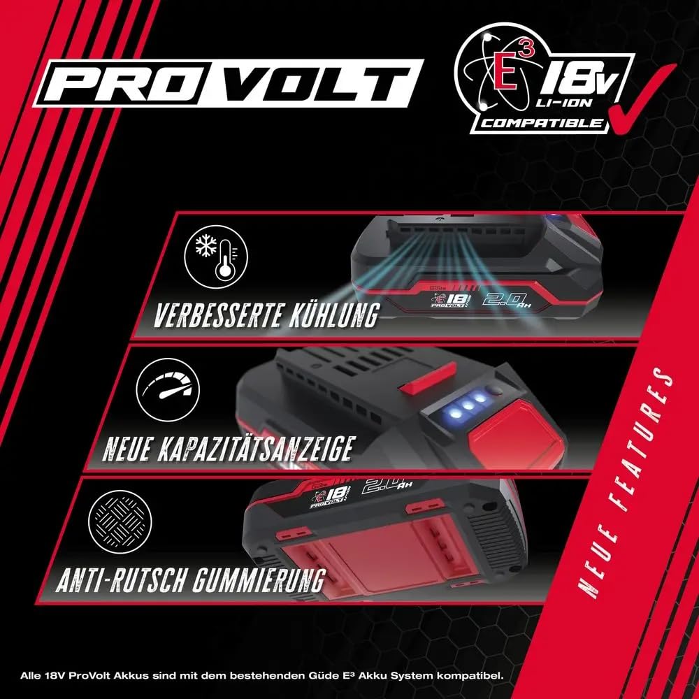 Güde Kit de Cargador y batería LGAP 18-3020 P (18 V Li-Ion, 2 Ah y Cargador rápido de 3 A, Potencia de la batería de 36 WH, Goma Antideslizante, indicador de Capacidad, Apto para Todos los artículos