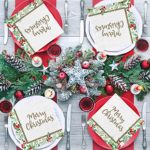 Christmas Party Supplies, Disposable Paper Napkins for Merry Christmas and Holiday Party Decorations, 50 Pack, Seasonal Holly Design – Image 6