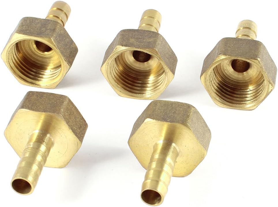 uxcell 5 Pcs 1/2PT Female Thread to 8mm Air Hose Barb Brass Straight Coupler Fitting