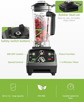 BioloMix Professional Blender,2200W,68 Oz Capacity,Kitchen High Speed Blender for Shakes, Smoothies, Ice Crushing, Frozen Fruits (with Extra Parts+600ML Grinding Cups)