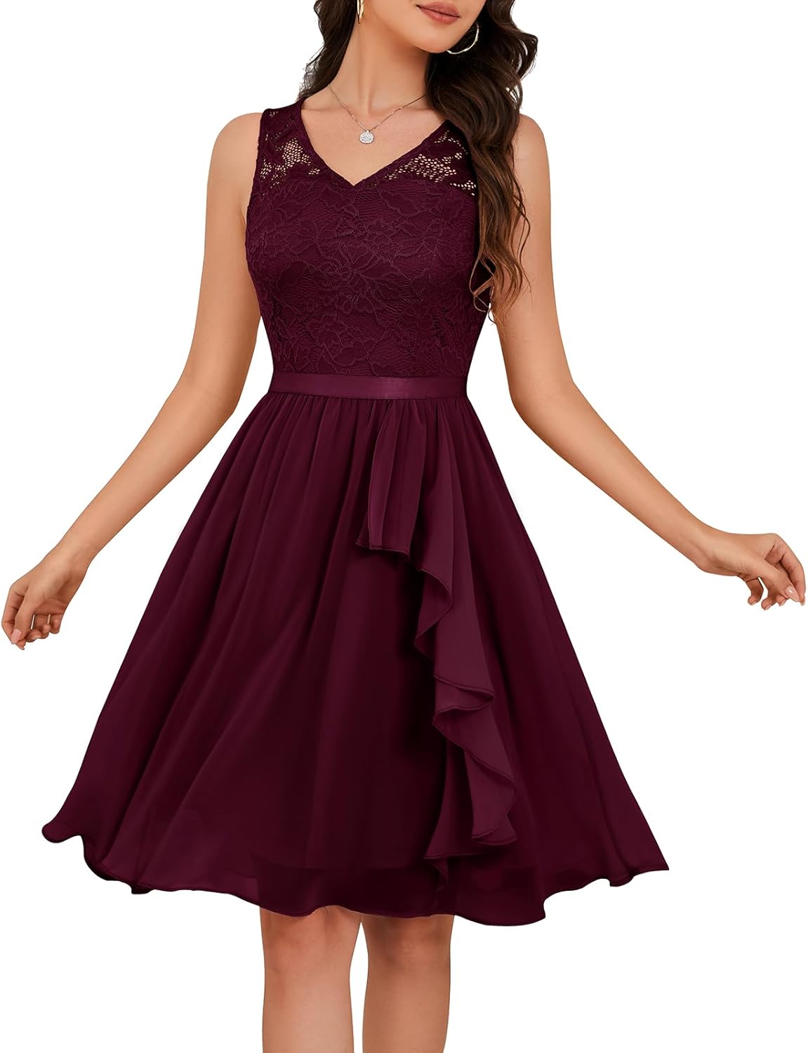 Meetjen Women's Cocktail Party Dresses 2025 Handkerchief Hem Lace Formal Wedding Guest Bridesmaid Fancy Prom Dress