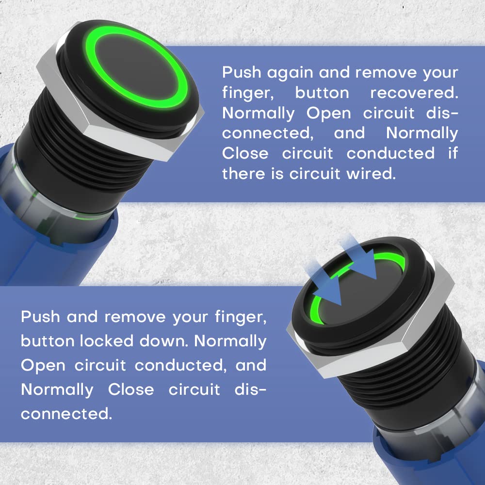 Snapklik.com : WERKI Latching Push Button Switch 16mm 12V DC 1NO1NC ...