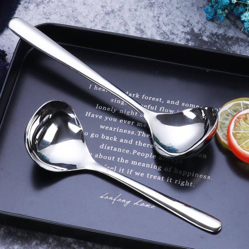 Silverware Flatware Set, 1/4/6/8/10/12 Pieces 304 Stainless Steel Hot Pot Spoon Large Soup Spoon Public Spoon Hotel Restaurant Household Hot Pot Spoon(6Pcs)