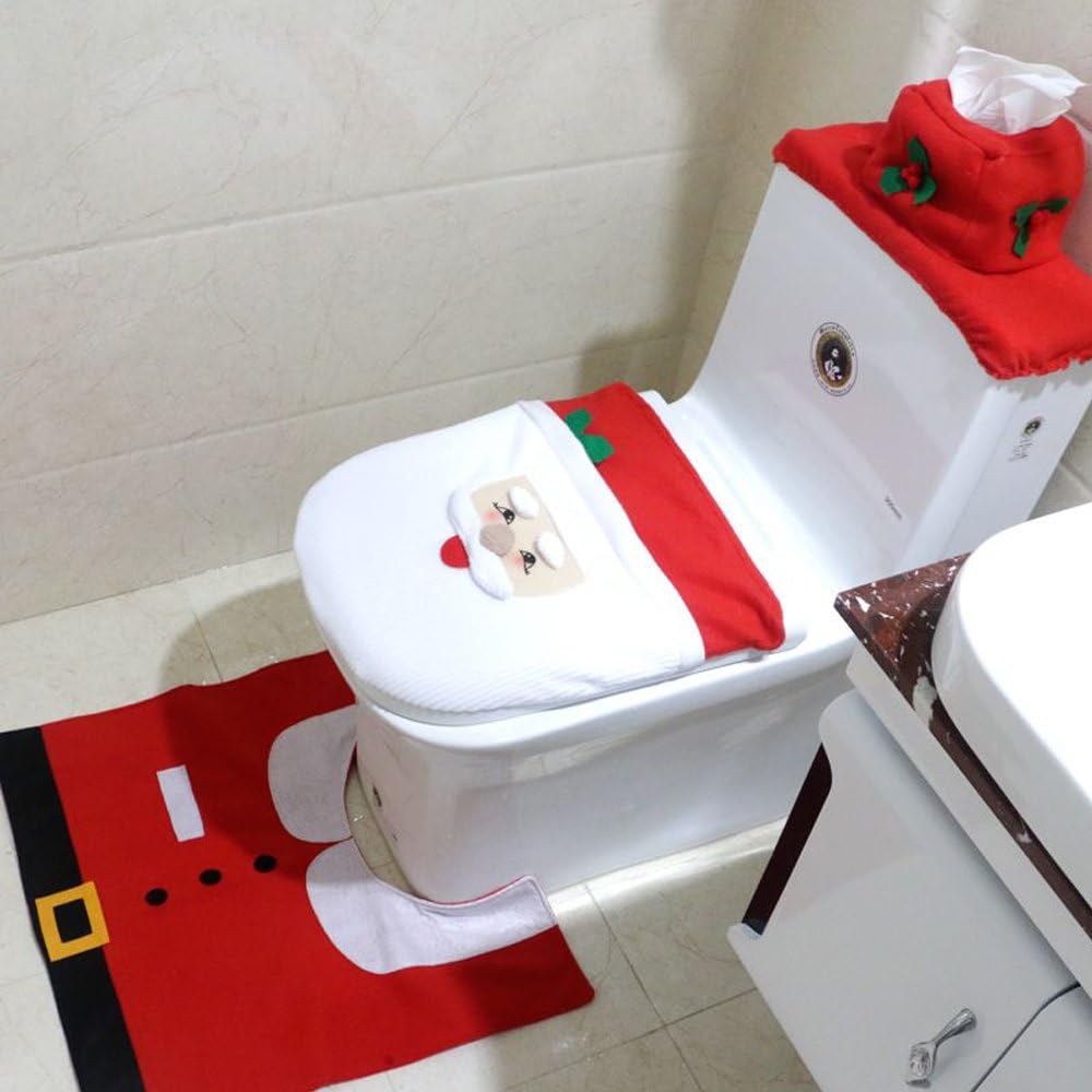 Jentay Christmas Happy Santa Toilet Decor Seat Tank Tissue Cover and Rug Set for Christmas D¨¦cor