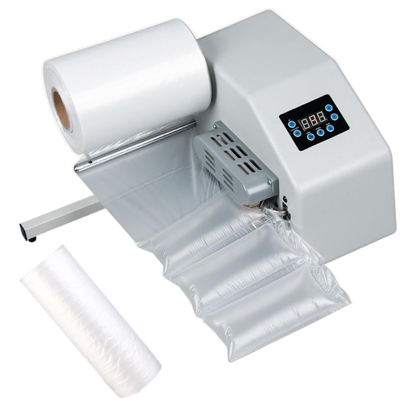 Luftkissenmaschine, 52 ft/min Luftkissenmaschine, tragbare Luftkissenwickelmaschine 280 l/min für Versand, Verpackungsmaterial, professionelle Taschenwickel-Luftkissenpumpe – 2 Testfolie(Gray)