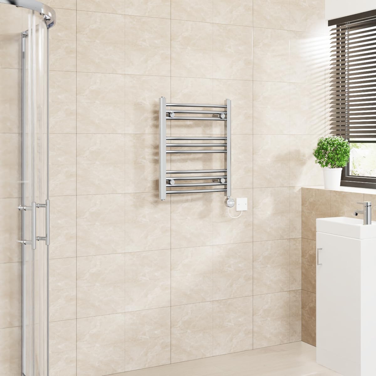 Warmehaus Touch Screen Electric Towel Rail Curved Timer Chrome 600x500mm