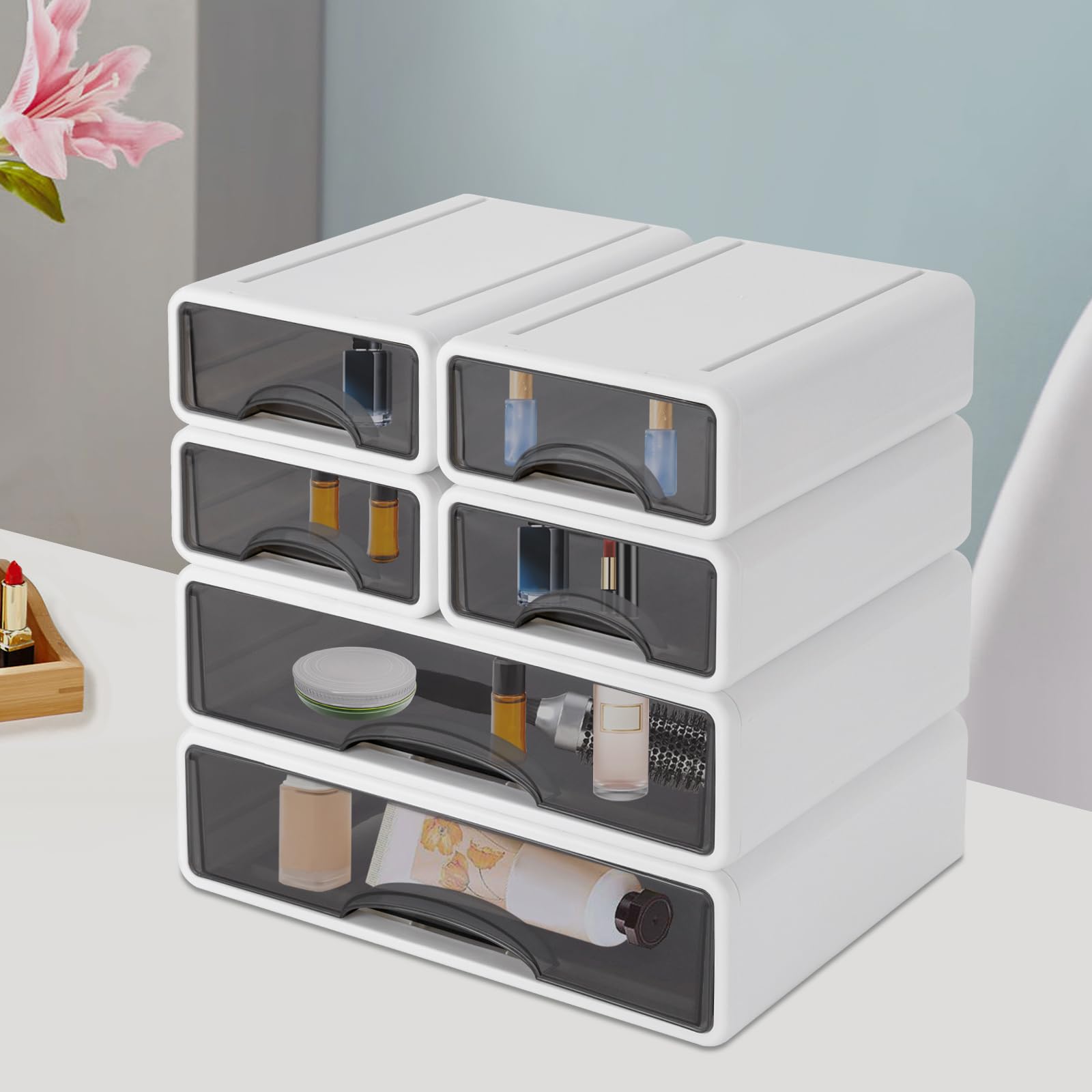 Organizer con 6 cassetti, impilabile, organizer da scrivania, per cosmetici, cancelleria, 34 x 25 x 33 cm