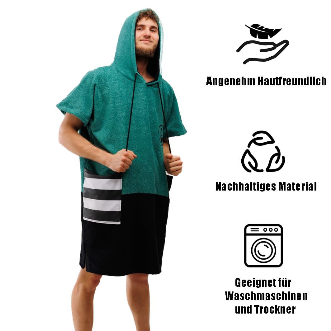 WAVE HAWAII Badeponcho, Surf Poncho aus 100% Baumwolle, Strandponcho mit Kapuze – Weiches Handtuch für Strand, Pool & Reisen, Größe | 95-100% Baumwolle Surf-Poncho für Erwachsene, Frottee Handtuch, hohe Wasserabsorption, Umziehhilfe Strand Erwachsene