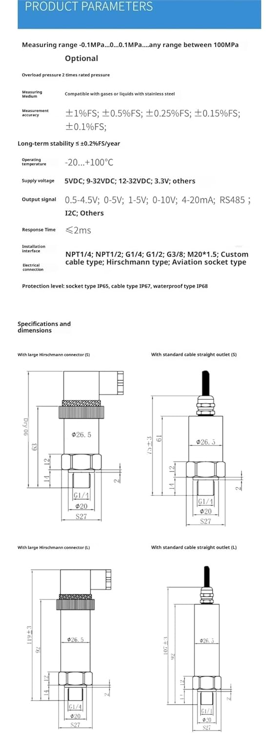 High Precision Diffused Silicon Pressure Transmitter with Digital Display Water/Air/Hydraulic Sensor(0-10V)