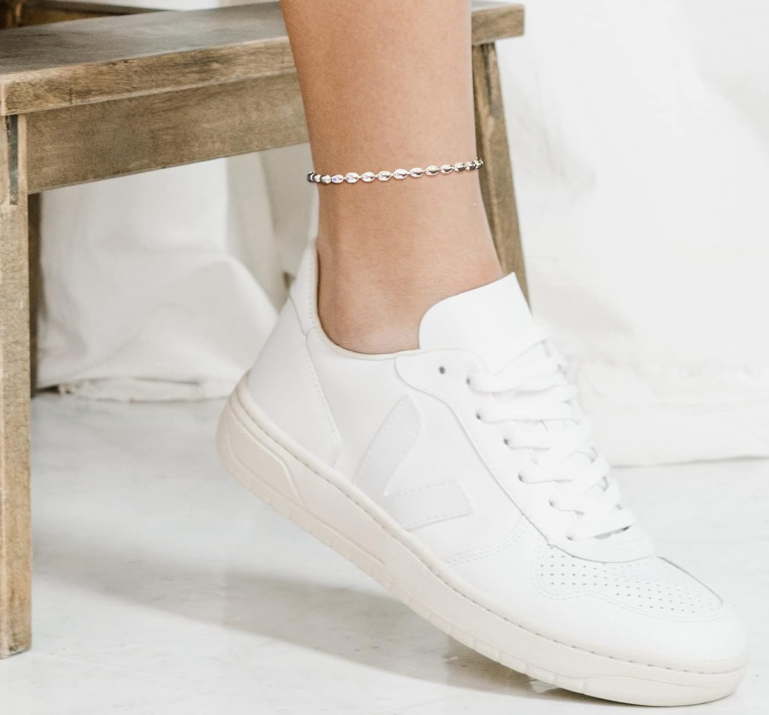 Savlano 925 Sterling Silver Oval Rice Bead Strand Chain Anklet For Women - Made in Italy Comes With a Gift Box - Image 4