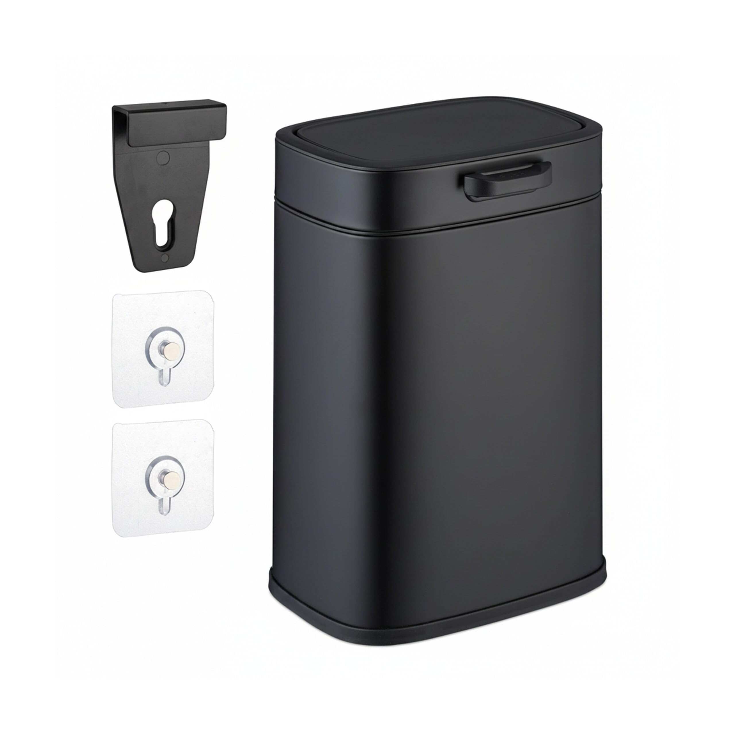 Relaxdays Pattumiera da Appendere in Cucina, Cestino da 5 l, Secchio per Umido Estraibile, Coperchio, in Ferro, Nero