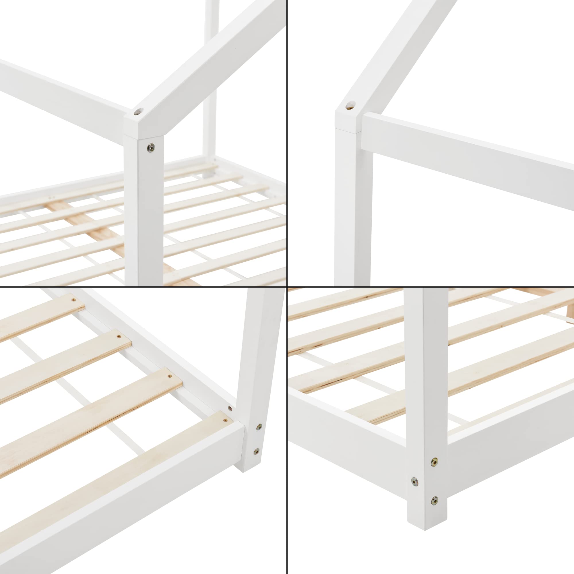 [en.casa] Kinderbett Cerro Hausbett Jugendbett Bettenhaus mit Lattenrost Montessori Bett aus massiver Kiefer Bettgestell 160x200cm Weiß