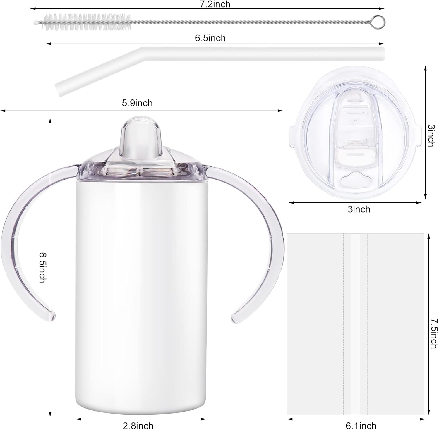 Sublimation Sippy Cup Blank with Handle, 12oz Stainless Steel Sippy Cups, Kids Cups with Straws and Lids Spill Proof Double Wall Vacuum Cup for Children(2 Pack) - Image 2