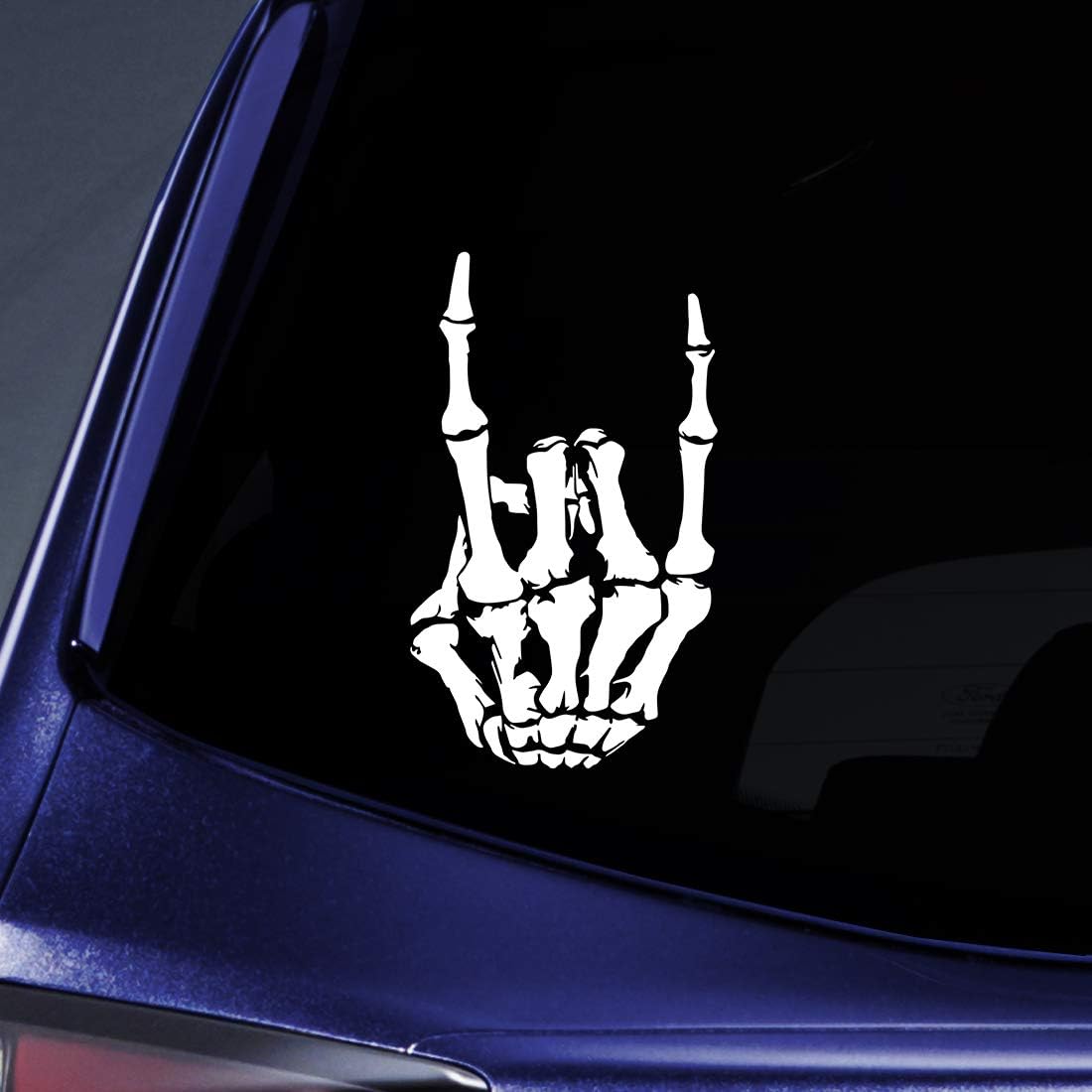 Bargain Max Decals Skeleton Devil Horns Hand Sticker Decal Notebook Car Laptop 5.5" (White)