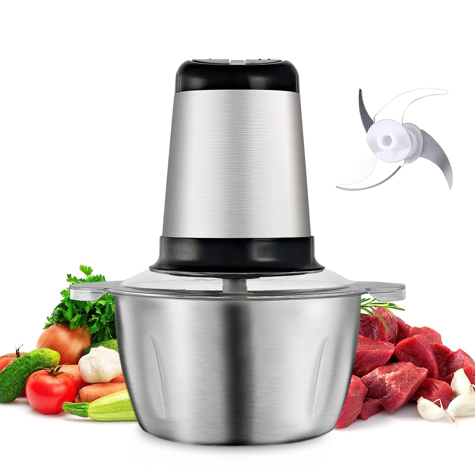 OAOEYE Meat chopper 3L Stainless Steel Electric and Vegetables Grinder 2 Speed Levels 400W Multi Food Processors For Fruits Nuts, Grey (JRJ-01)