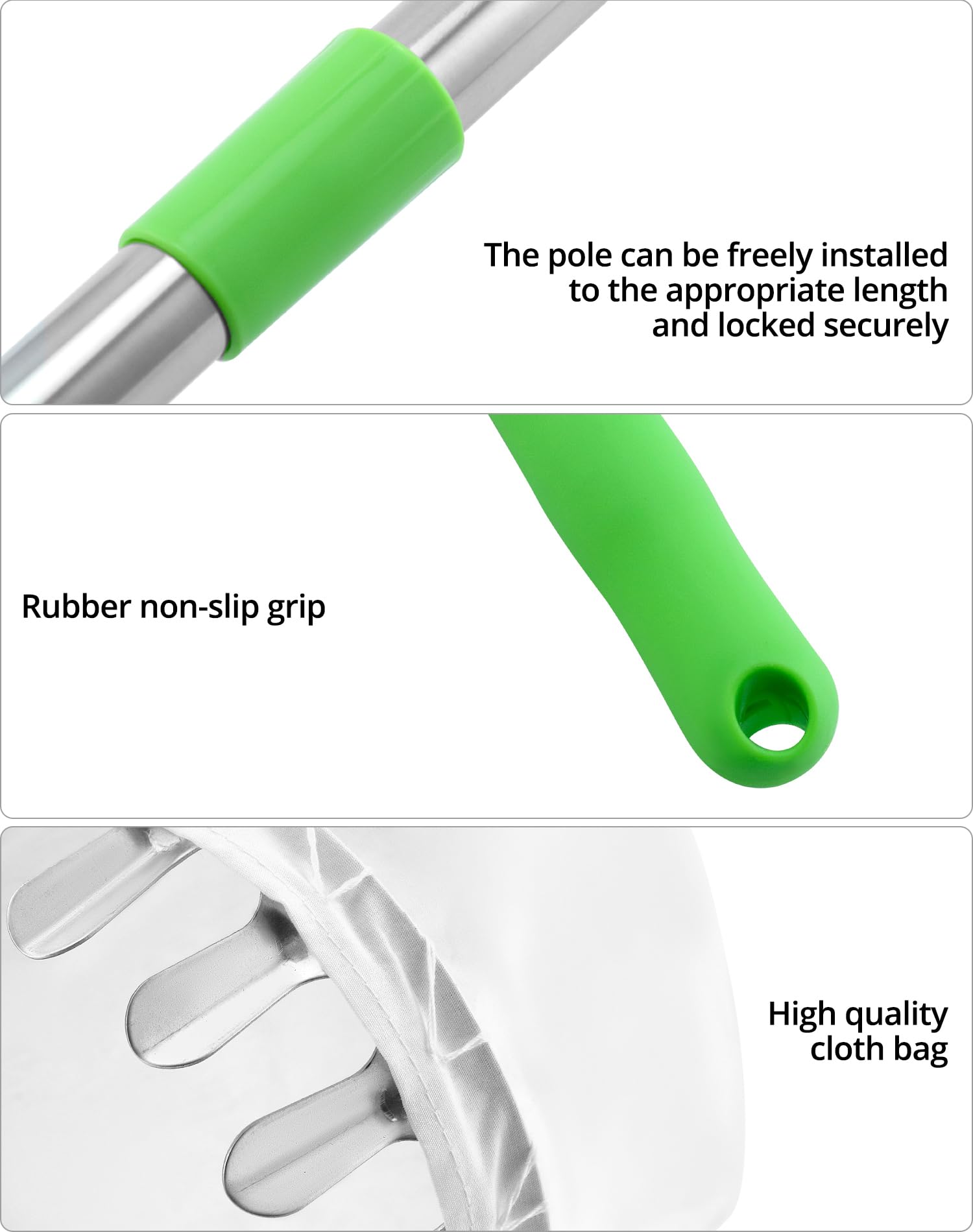 QWORK® Raccoglitrice di Frutta 4M con Manico telescopico, Acciaio Inossidabile, Strumento raccoglifrutta
