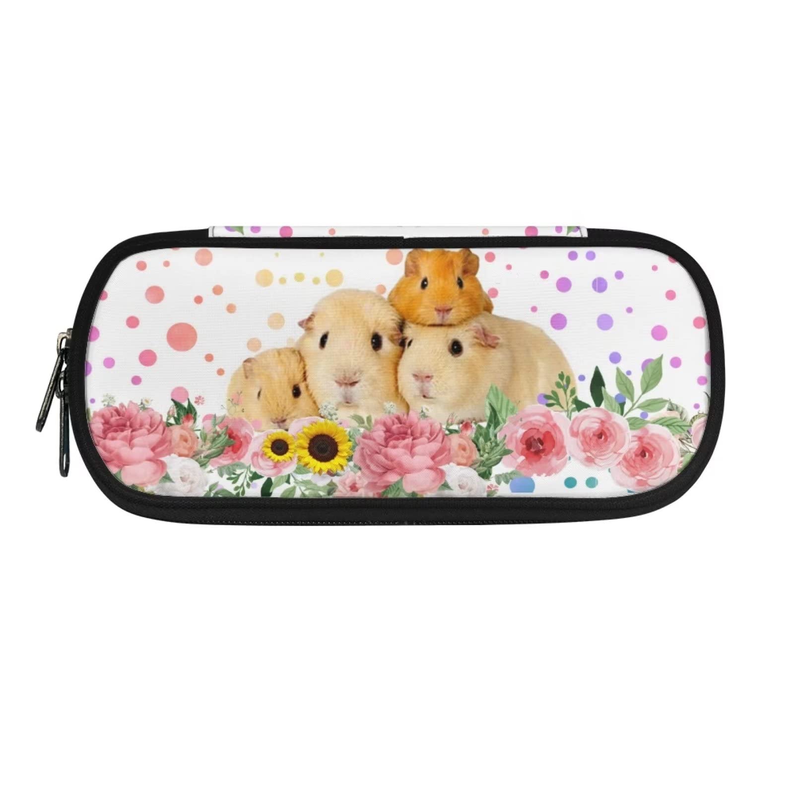 HUGS IDEA Floral Guinea Pig Large Pencil Case for Girls and Boys, Durable Zipper Pencil Bag with Multi Compartments for Adults Office School Stationery Organizer Pouch Case — image 1