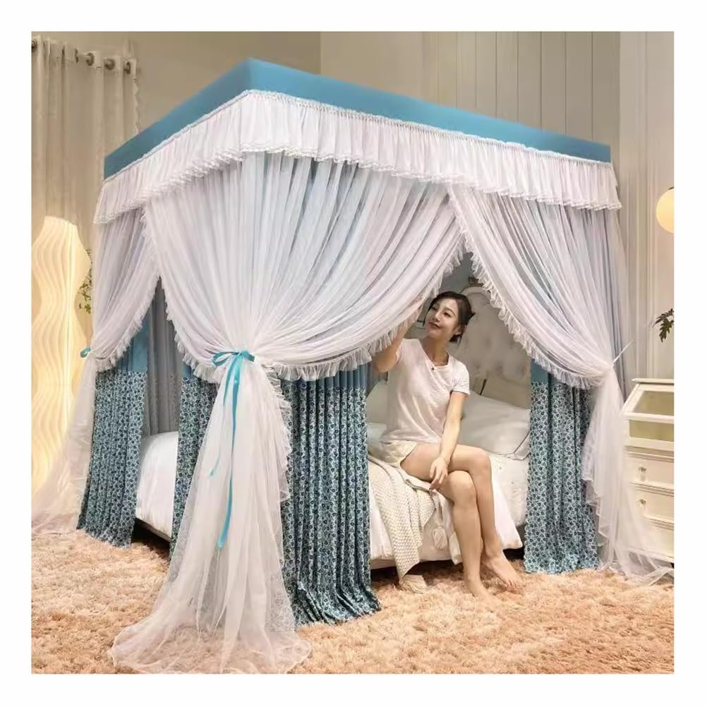 GJMSSMY 2-in-1 luxury bed canopy mosquito net, Windproof|dustproof|shading bed curtains, princess room bedroom decoration (Color : Blue-2-B, Size : 180X220cm/71X87inch)