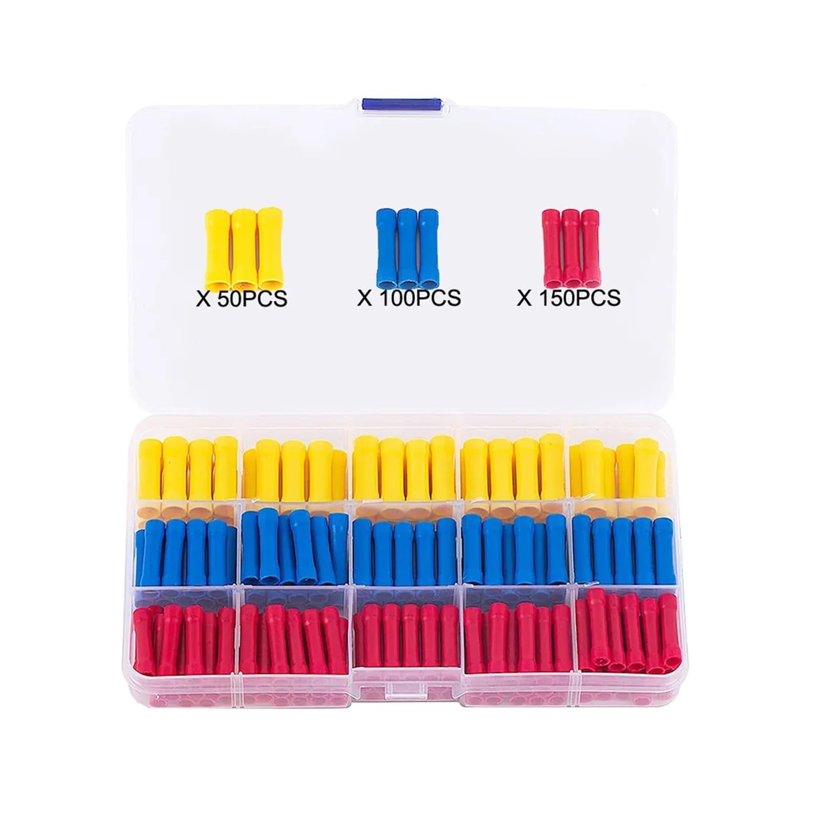 DSZUJTYROP 300PCS 10-22AWG Assorted Butt Splice Crimp Connectors, Insulated Electrical Straight Wire Terminal Connectors Kit