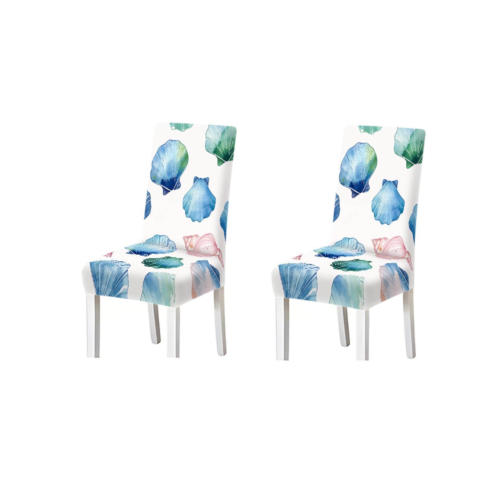 KXUAUV Watercolor Seashell Print Dining Chair Covers, Stretch Slipcovers For Kitchen Dining Room Coastal Summer, 2/4/6PCS Seat Protectors for Restaurant Hotel Party(2PCS Chair cover)