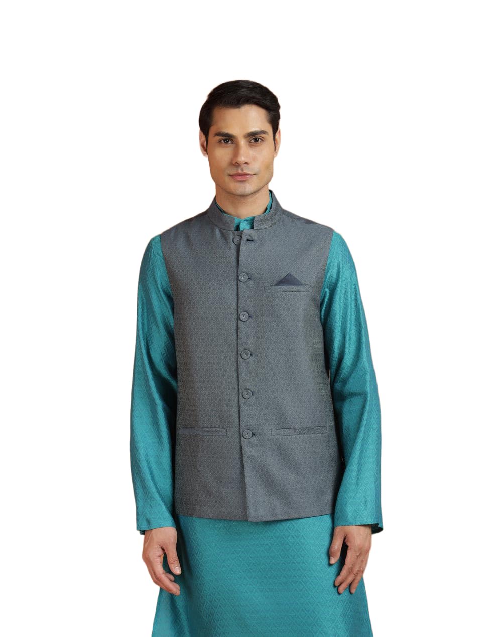 fabindia Grey Viscose Silk Nehru Jacket-picture-11