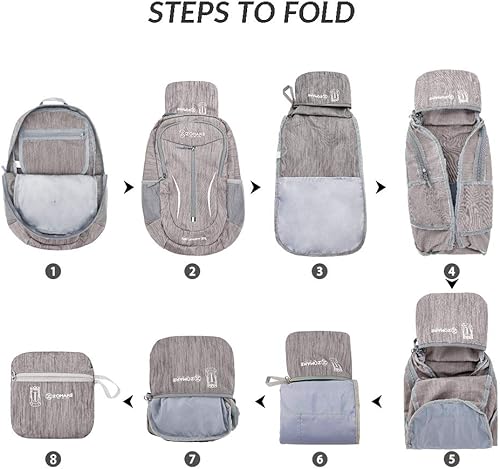 Miniatura 6 de ZOMAKE Mochila pequeña de senderismo, mochila ligera de viaje de 25 litros, mochila plegable para mujeres y hombres, gris (lightgrey), S, Mochilas