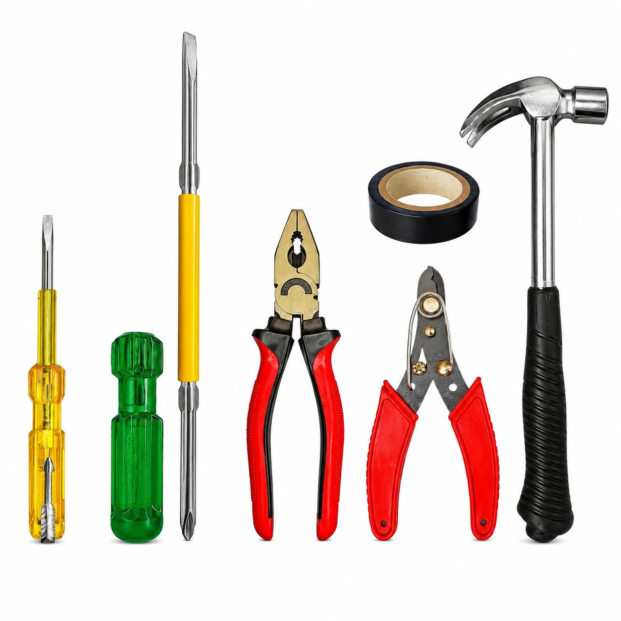 Inditrust Hand Tool Kit with Plier, Hammer, Screwdriver, Wire Cutter, electric tape, electric tester (6 Tools)-image-31