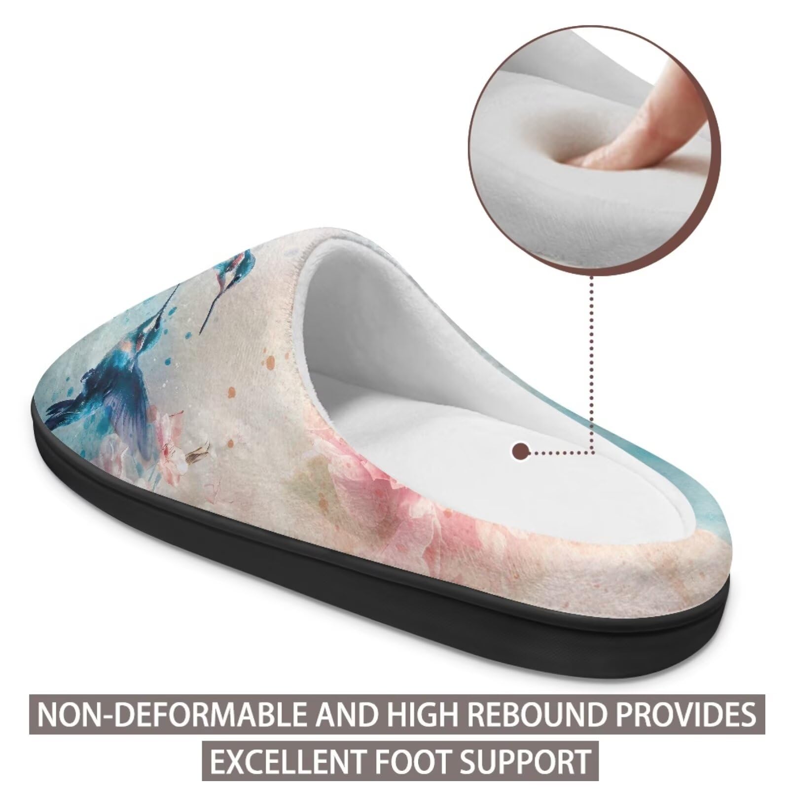 Jeiento Pantuflas de punta cerrada para mujer, diseño de colibrí, antideslizantes, esponjosas, para invierno, para interiores