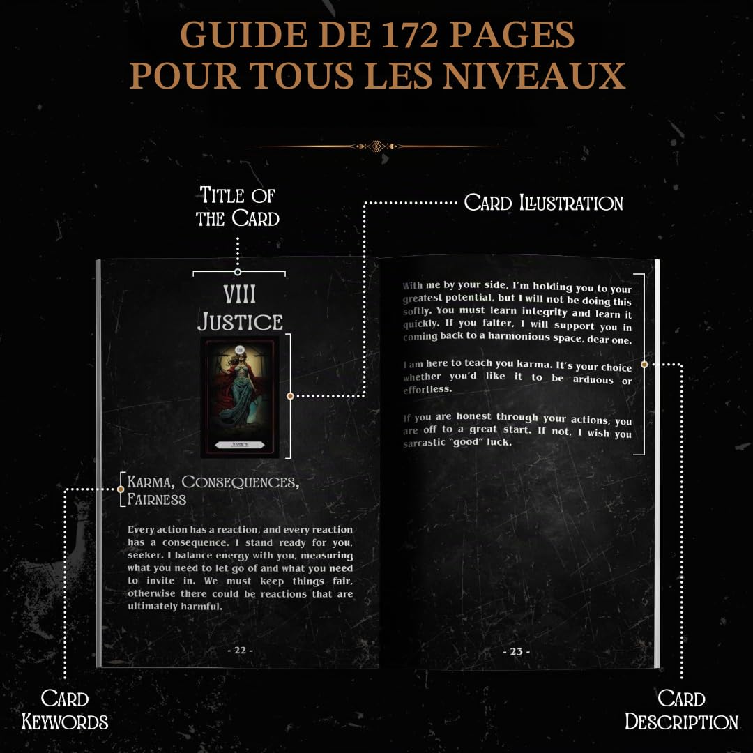 Earth Moon Magick - Tarot du Royaume des Ombres – 78 + 2 Cartes supplémentaires, Guide avec Mots-clés, Jeu de Cartes de Tarot Oracle, idéal pour Le Travail des Ombres, Parfait pour Les débutants et