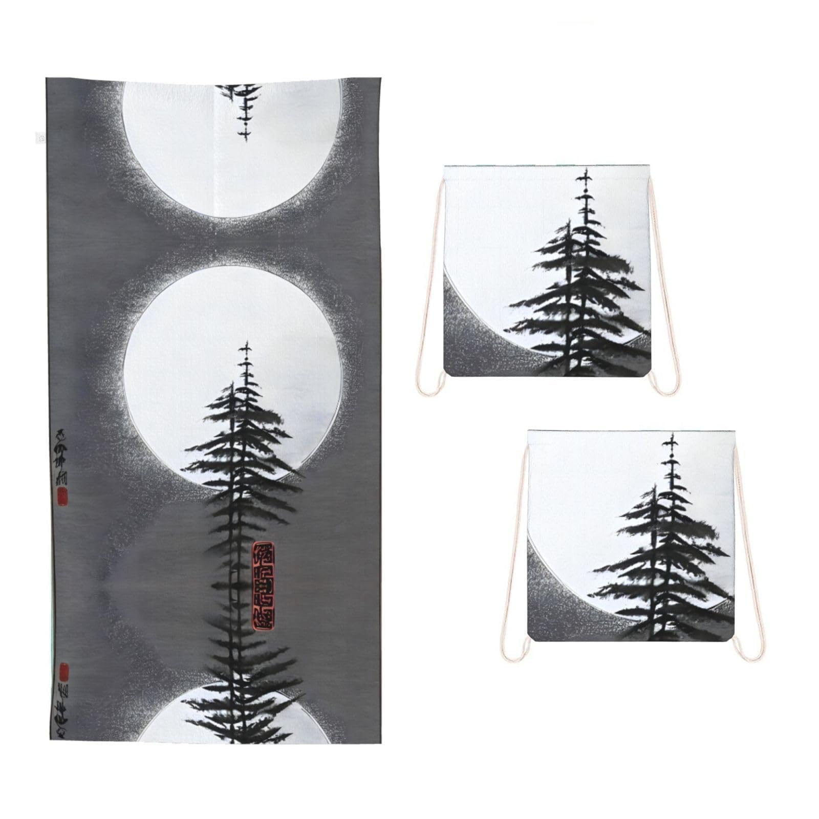 CNTDBU Moon Pine Tree 2 in 1 Packable Towel Bag-Large Beach Towel with Stuff Sack, Super Absorbent Microfiber Travel Towel for Pool