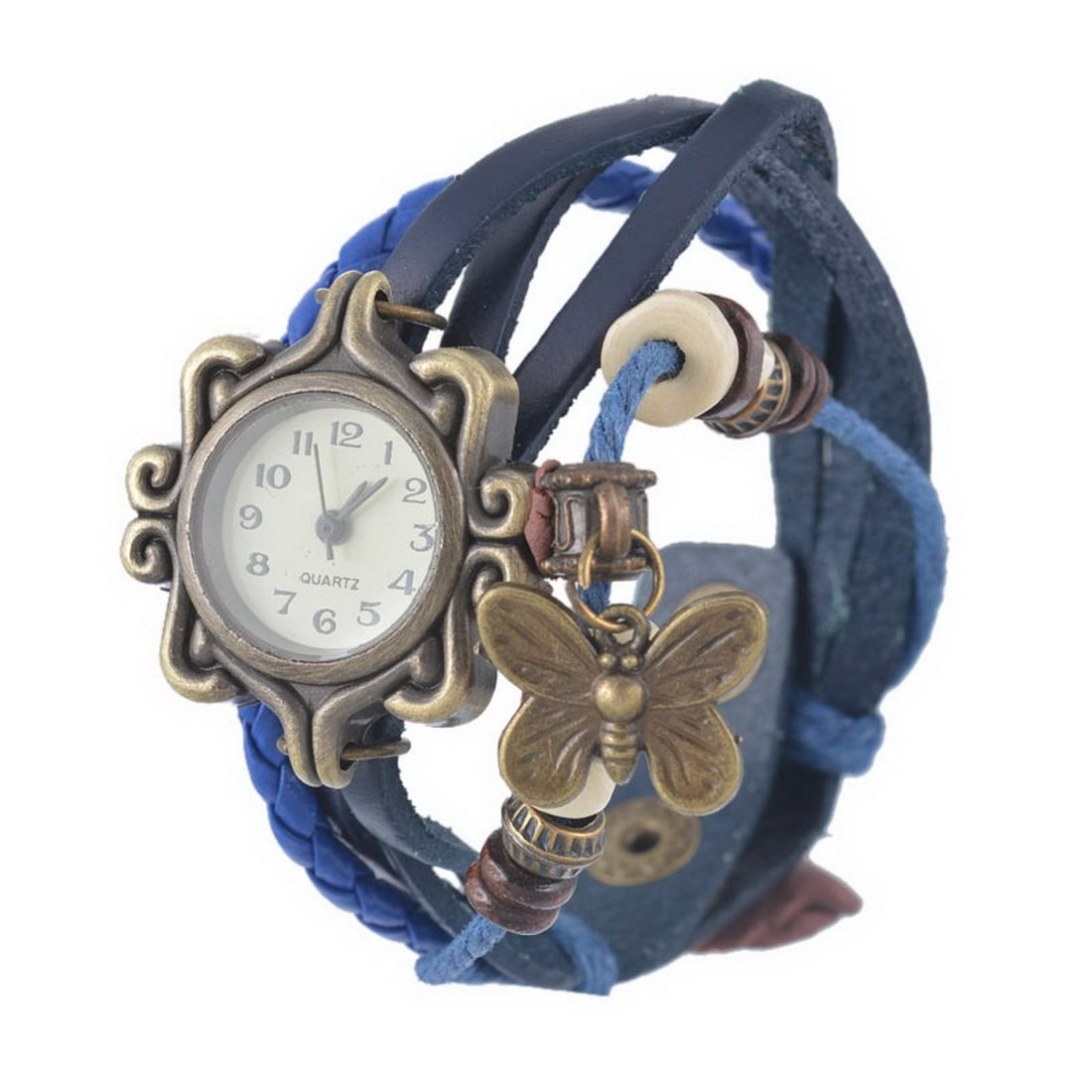 Loweryeah Women Vintage Bracelet Quartz Watch Multi Layer Leather Weave Wrap Watch with Butterfly Pendant(Dark Green) (Blue) (B07BTBGDG3) Amazon Price History, Amazon Price Tracker