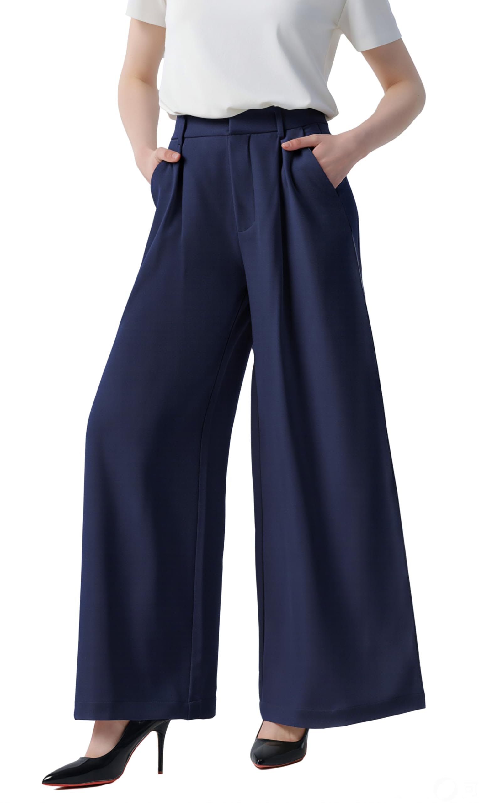 Tronjori Pantaloni da Donna A Vita Alta Casual Pantaloni con Tasche Gamba Larga Pantaloni Lunghi per Ufficio Pantaloni Casual