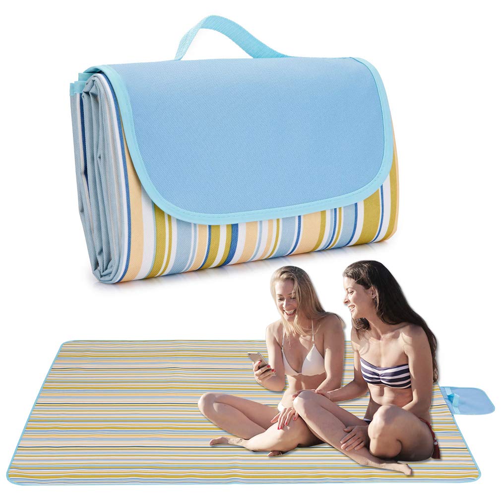 Pahajim Waterproof Picnic Blanket Large Mat Foldable for Outdoor Camping Concerts Beach (Sky Blue, 57x79 Inch)