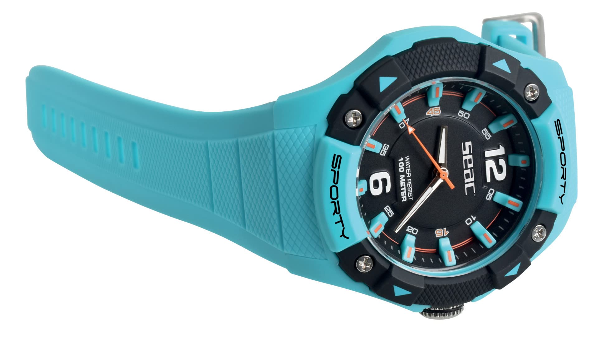 SEAC Sporty, Orologio Lifestyle all'Acqua 100 mt, Resistente Cinturino in Gomma Unisex Adulto, Azzurro, Standard