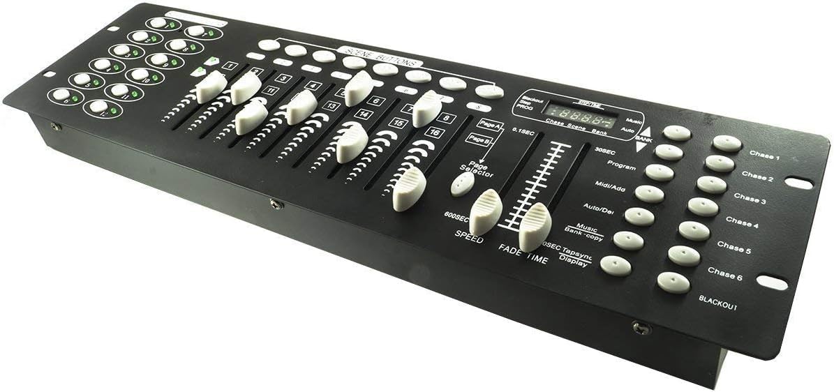 SQUADO - Controller Elettrico Luci per Effetto Discoteca, Mixer DMX con 192 Canali, Uso Professionale o Amatoriale, Mixer a Ritmo
