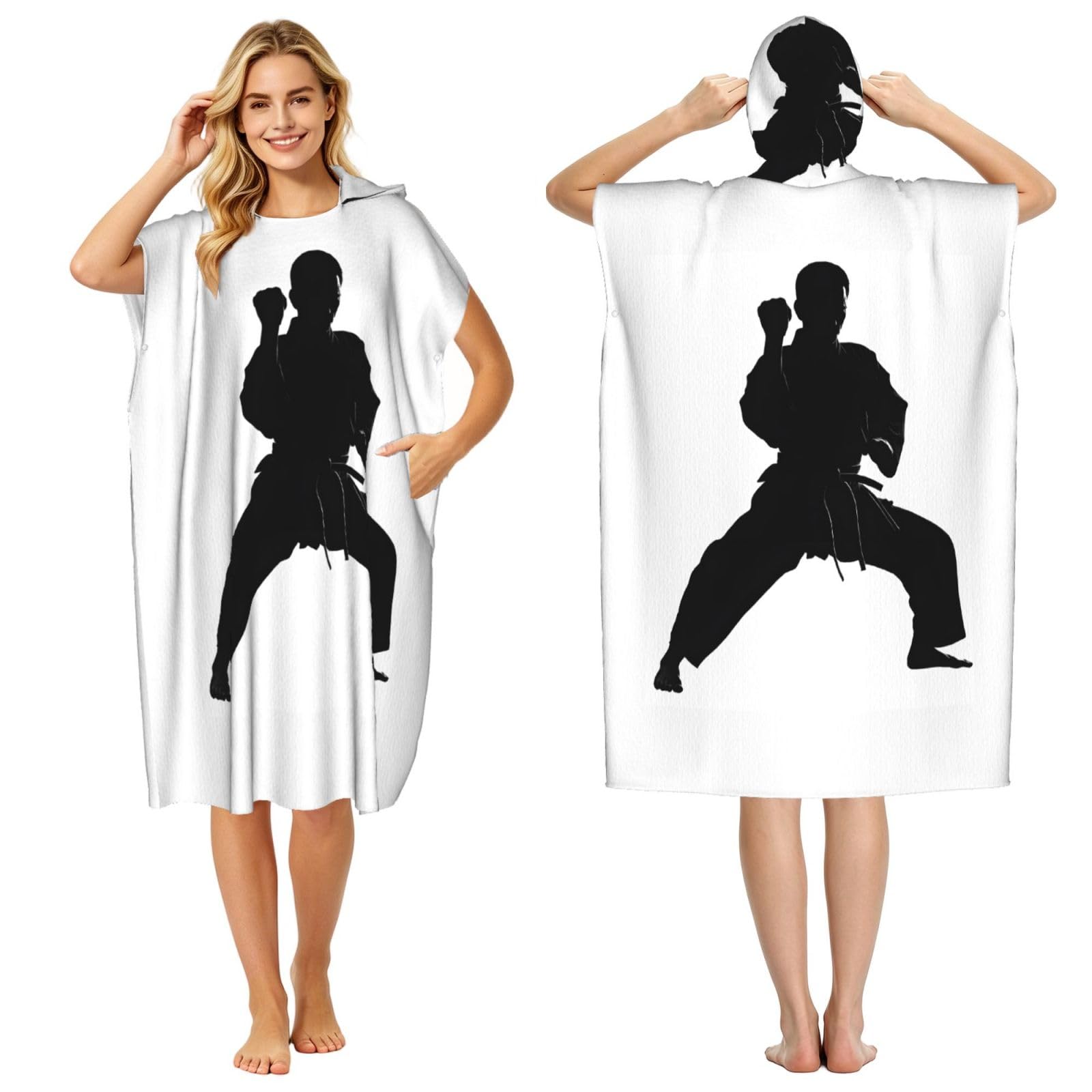 ESNAIUVCD Karate Print Changing Robe, Hooded Towel Poncho For Swimming Pool, Beach,Quick Dry & Light Weight Towelling Poncho For Adults Women Men