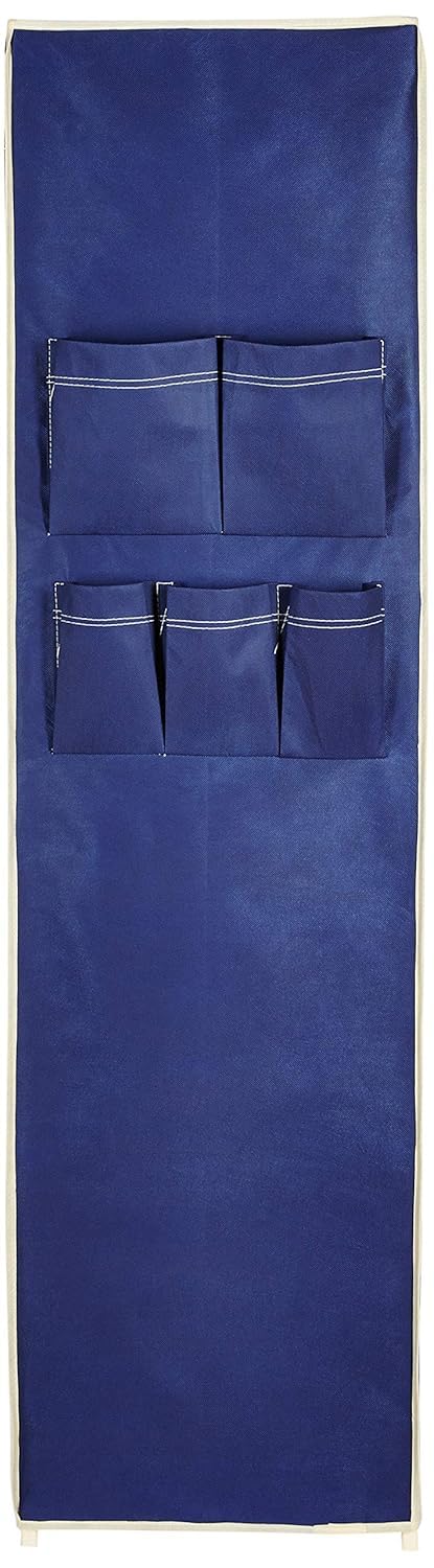 OBBO -Poartable Fabric,Plastic,Iron 3-Door Foldable Wardrobe Closet with shelevs and Hanging Rod-Lightweight,Foldable Storage Solution. 10 Racks, Black, 162 Cm, 44 Cm, 138 Cm-Blue - Image 7 thumbnail