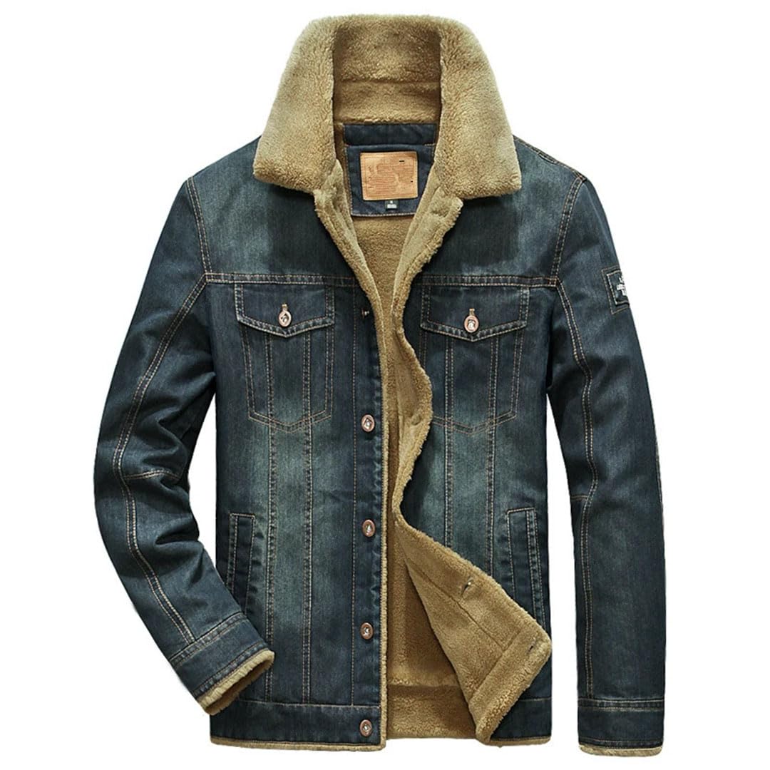 Pegsmio Chaqueta vaquera de forro polar para hombre, chaqueta vaquera gruesa y cálida, con múltiples bolsillos