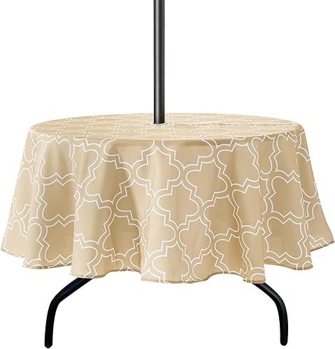 Miniatura 9 de Lamberia Mantel redondo de 60 pulgadas para interiores y exteriores con agujero para sombrilla y cremallera, mantel impermeable para mesa circular