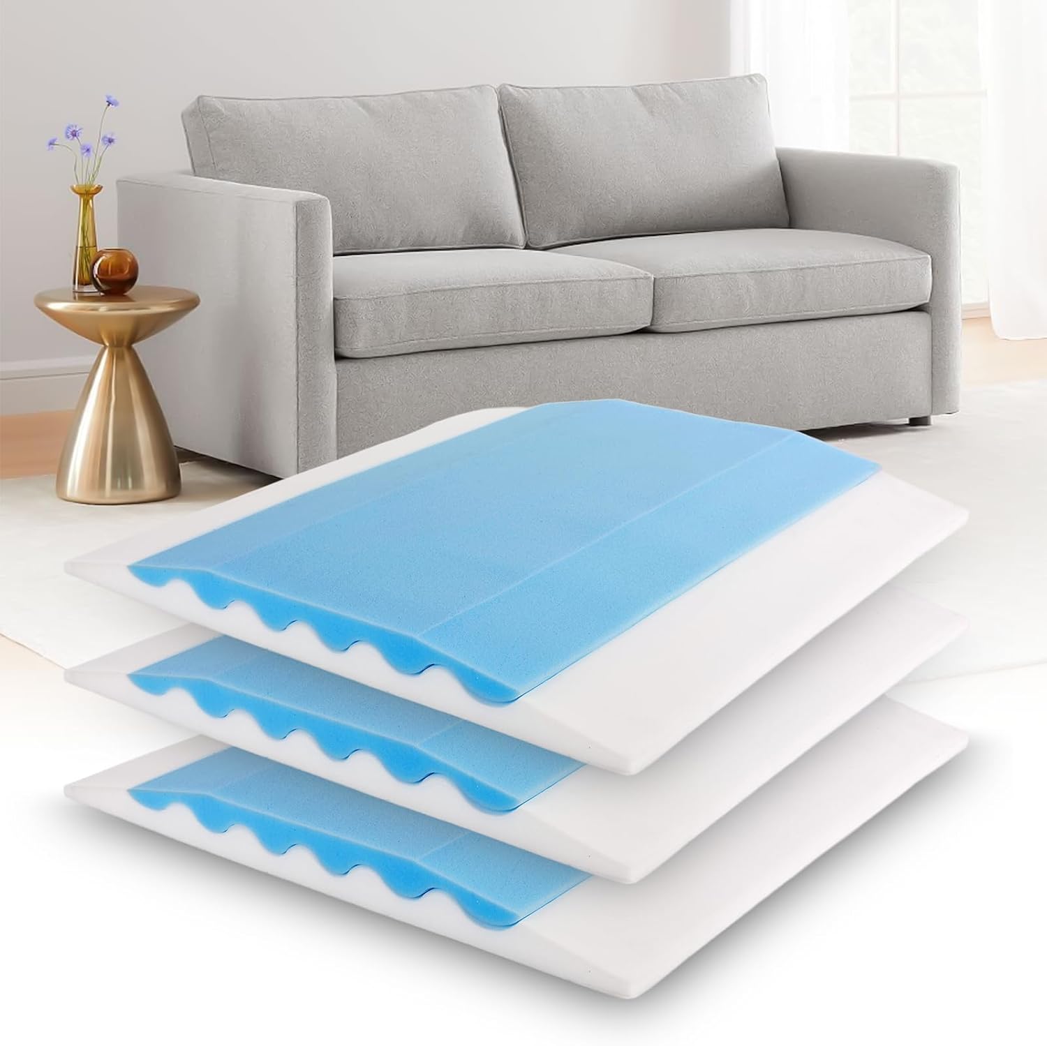Upgraded Wave Double Layer Sofa Cushion, Couch Support for Sagging Cushions to Repair Sagging Seats, Lift Saggy Seats, 20x20x2 in, Set of 3 20x20x2-Set of 3