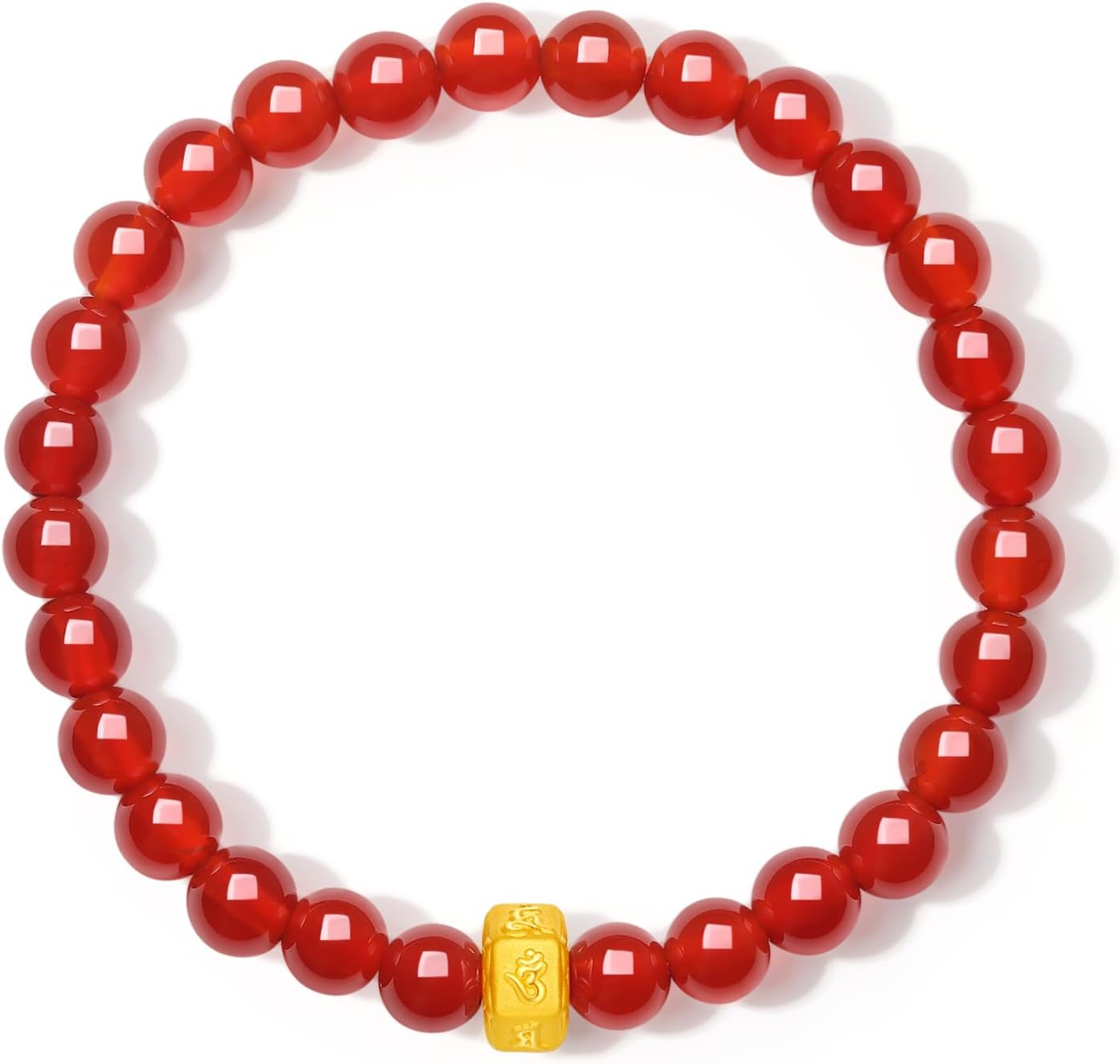 24K Yellow Gold Bracelet Red Agate Bracelets Six True Words Mantra Charm Beaded Bracelet Spiritual Chinese Jewelry for Couple Women Men Her Birthday Special Day